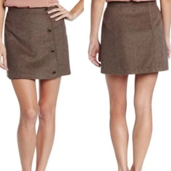 PRANA Nicky Wool Blend Side Button True Wrap Skirt Espresso Brown(#1,374) - Picture 1 of 10